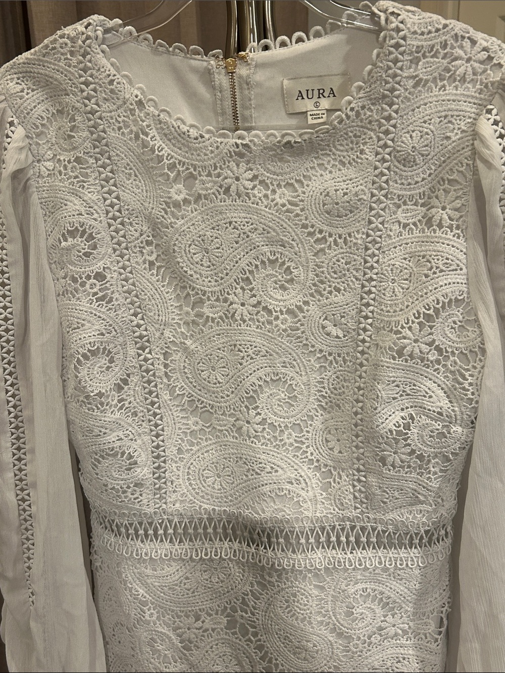 Aura White Lace Long-Sleeve Ruffle-Hem Dress - Picture 4 of 16